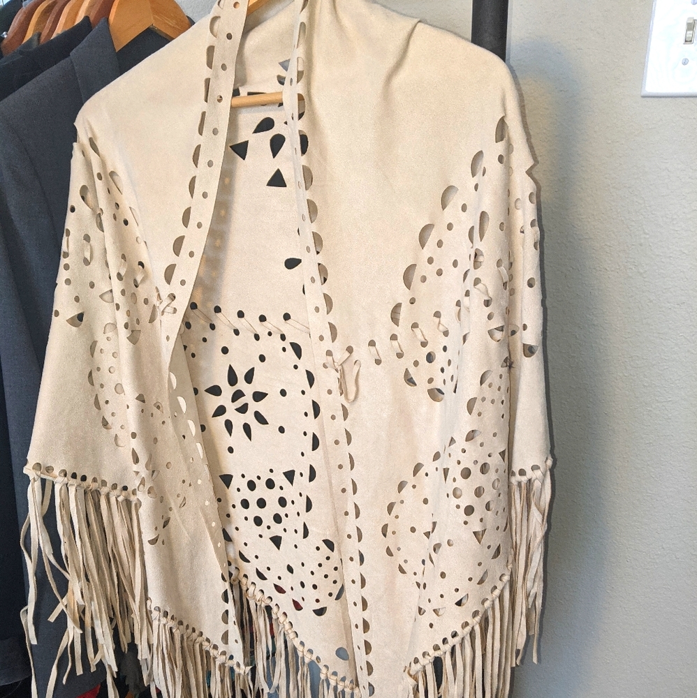 Suede fringe shawl